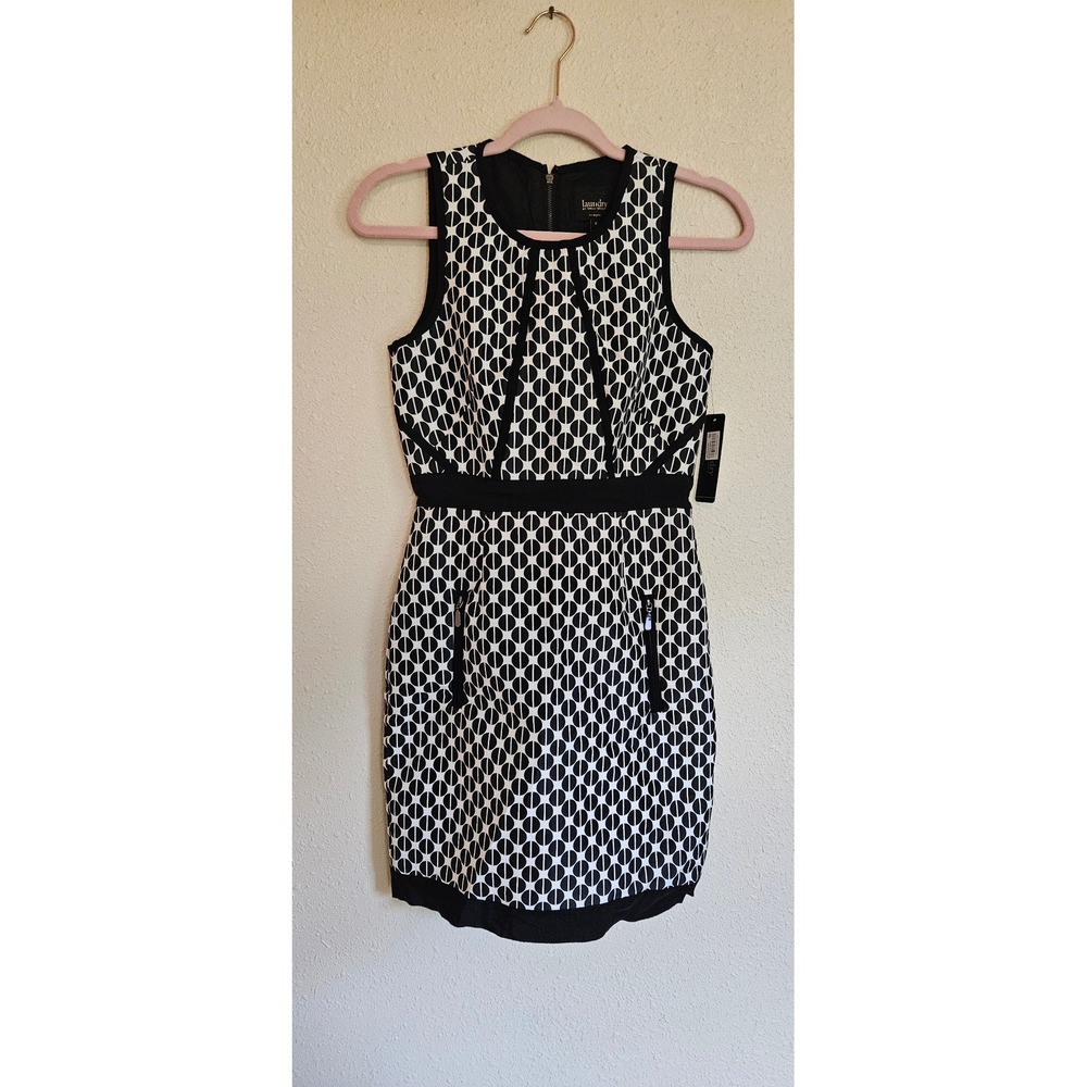 Laundry by Shelli Segal Black White Geometric Sheath Dress NWT Size 0